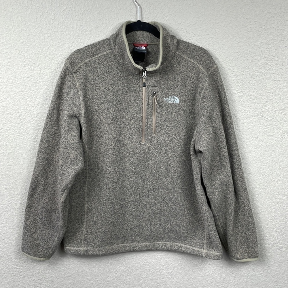 The North Face Fleece Quarter Zip Sweater Speckled Gray Neutral Sz L